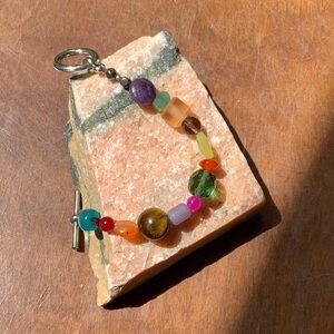 MULTI GEMSTONE STERLING SILVER BRACELET, 7 INCHES